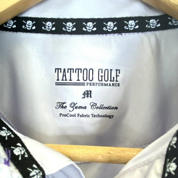 Tattoo Golf Performance Polo Shirt Mens Size Medium Zuma Purple Golf Skull - Picture 2 of 6